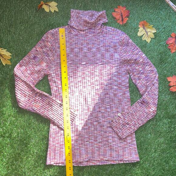 Space Dyed Ribbed Turtleneck with Gold Button Cuff Accents - Picture 6 of 7